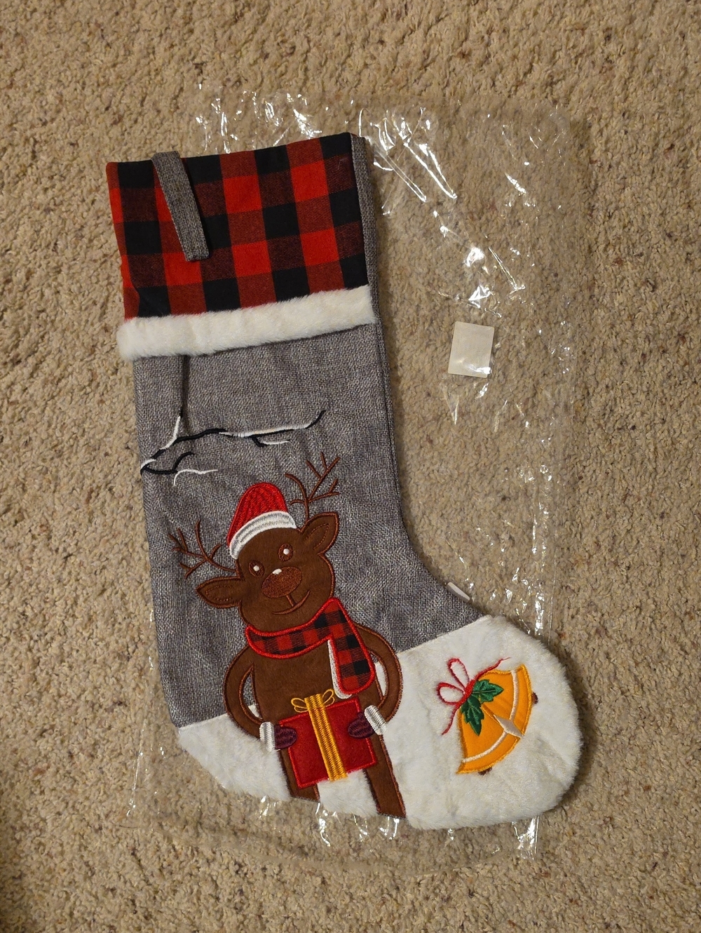 Holiday Reindeer Stocking - Gray and Red